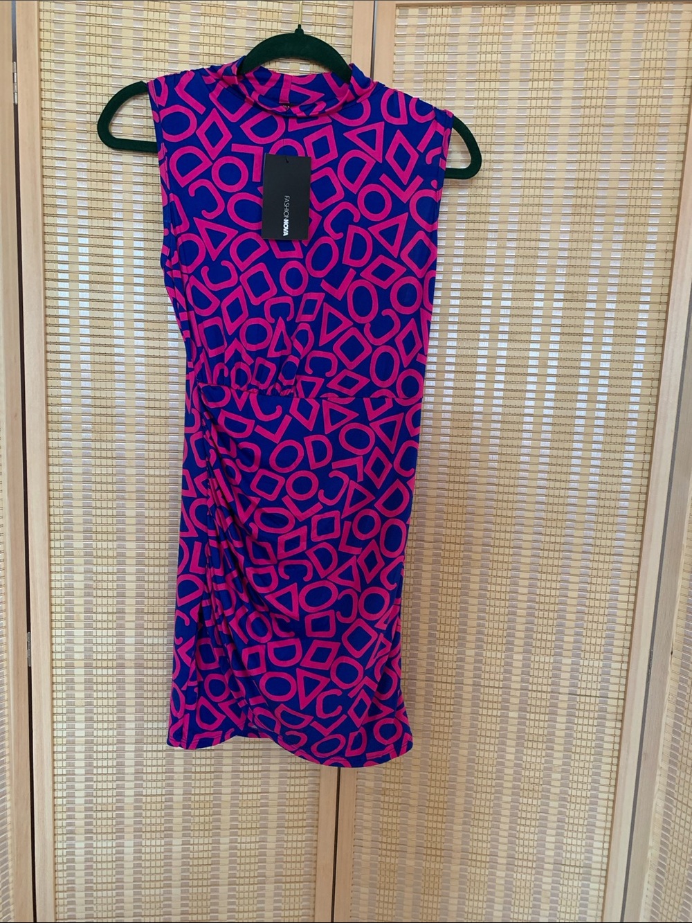 Fashion Nova Pink & Blue Geometric Mock-Neck Mini Dress